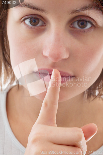 Image of Be Quiet - Cut out of woman with finger to lips