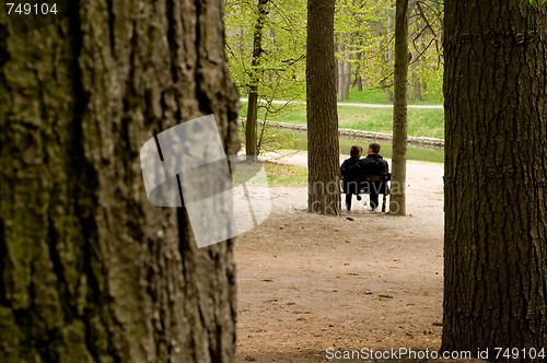 Image of Loving couple on a bench