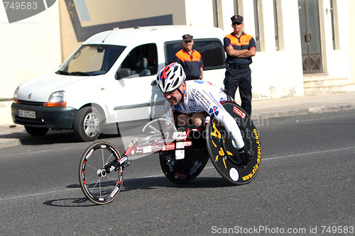 Image of Disabled athlete in a sport wheelchair in Lanzarote marathon 200
