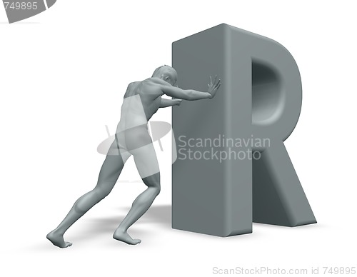 Image of man pushes the letter R