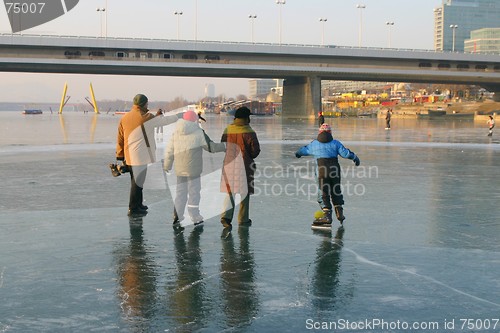Image of Family walking on ice
