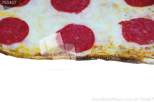 Image of 3-cheese pizza and salami homemade (isolated)