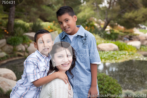 Image of Happy Hispanic Mother and Sons