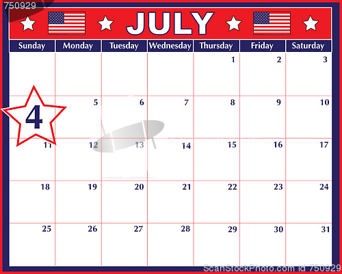 Image of Fourth of July  Calendar