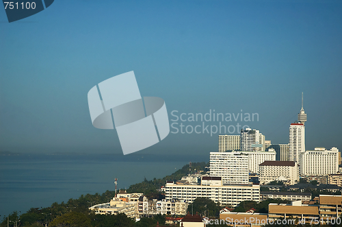 Image of Skyscrapers on the seashore.