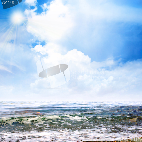 Image of sea beach and glow summer sky