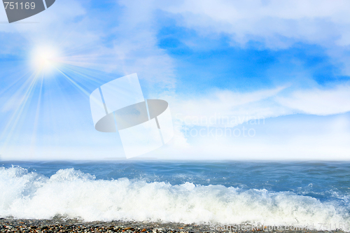 Image of sea beach and glow summer sky