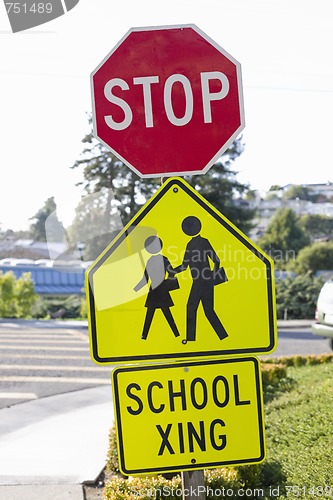 Image of Stop Sign and School Crosswalk Sign