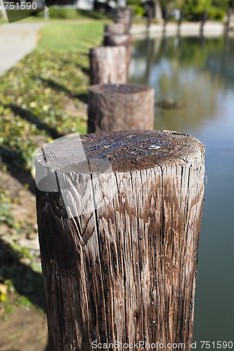 Image of Wood Post By Lake