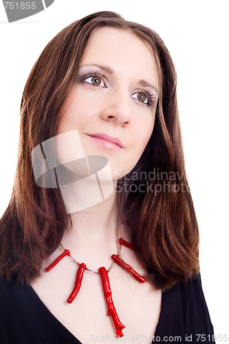 Image of Woman with coral necklace