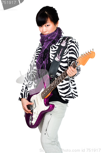 Image of Asian woman with purple guitar