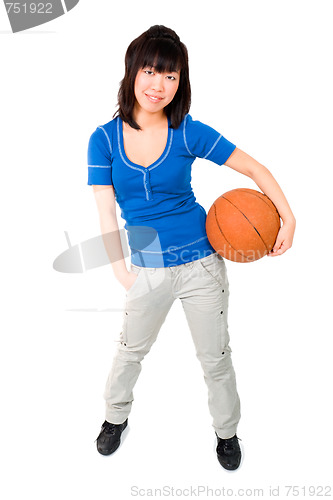 Image of Asian woman with basketball ball