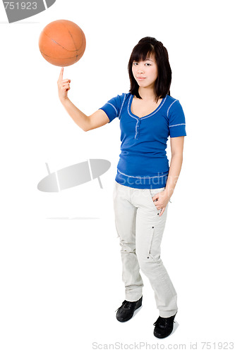 Image of Asian woman with basketball ball