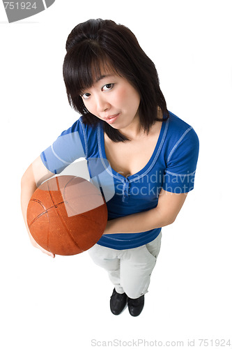 Image of Asian woman playing with ball