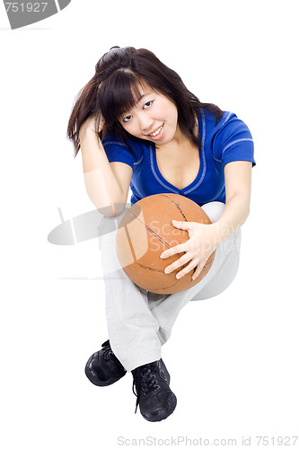 Image of Asian woman playing with ball