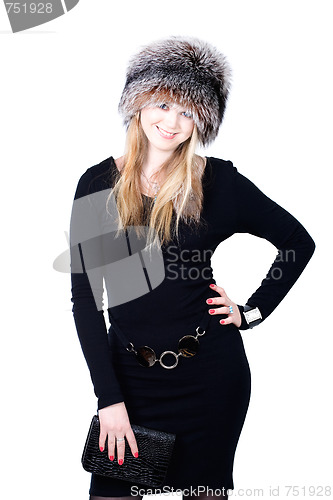 Image of Blond Russian woman in fur hat 