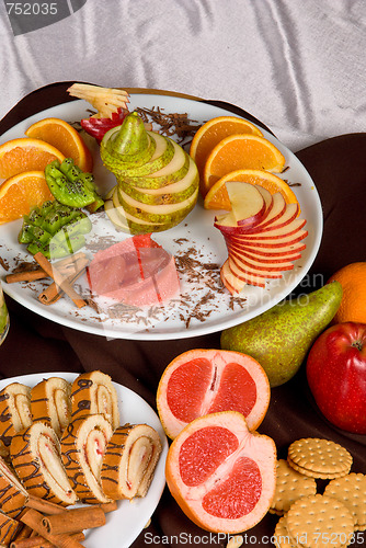 Image of Set of sweet fruit and cake