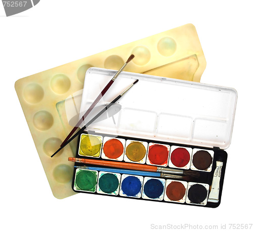 Image of Painting color palette and brushes