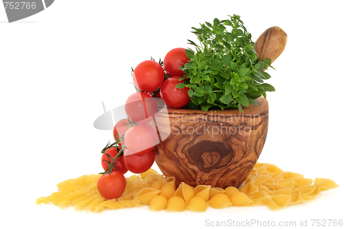 Image of Pasta, Tomatoes and Basil Herb