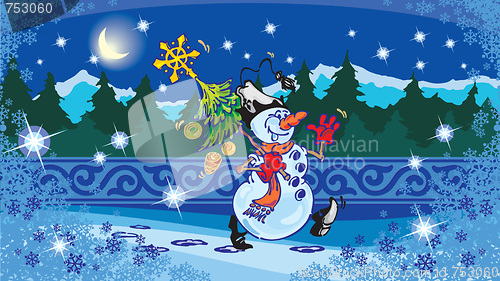 Image of Snowman and Christmas Tree