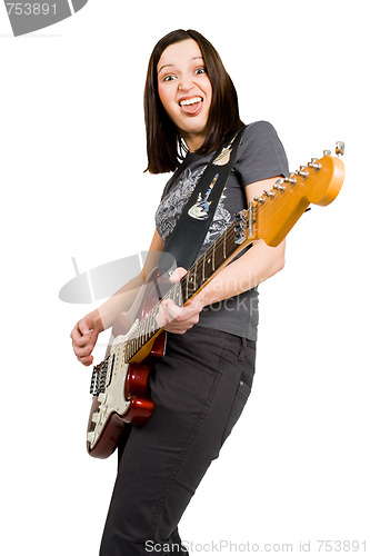 Image of Woman playing on electric guitar