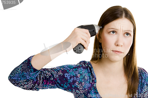 Image of Woman shooting herself with screwdriver