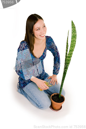 Image of Woman pouring flower pot