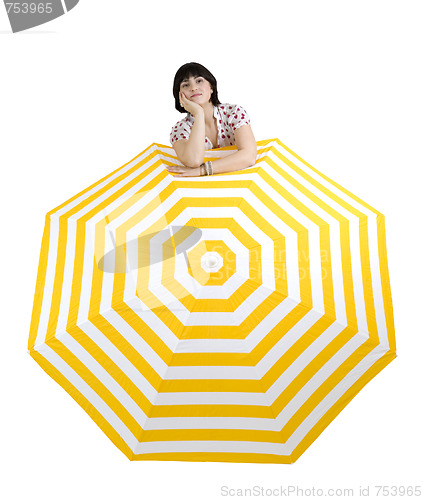 Image of Woman with huge umbrella