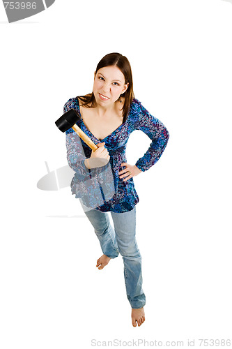 Image of Aggressive woman holding hammer