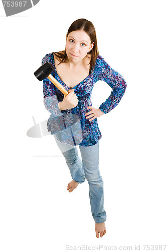 Image of Aggressive woman holding hammer