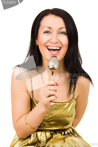 Image of laughing woman with spoon 