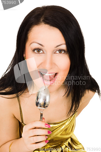 Image of Smiling woman with spoon