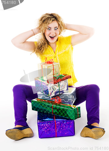 Image of Shoced woman with presents