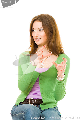 Image of Young woman gesticulating