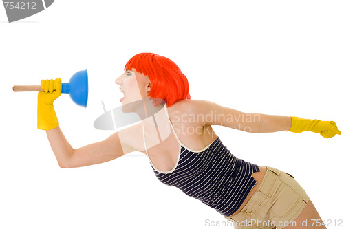 Image of Woman sceraming with working tool