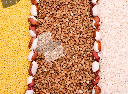 Image of Millet, buckwheat, rice background