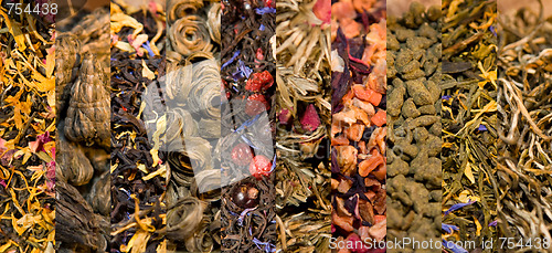 Image of Collage of black and green tea