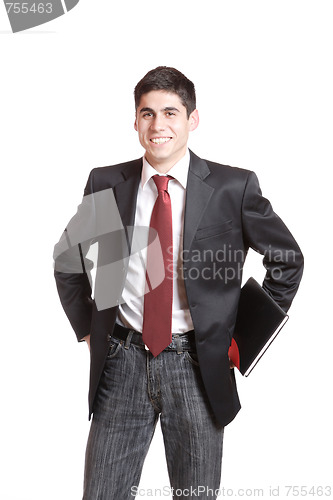 Image of Confident businessman with notebook