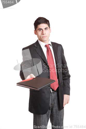 Image of Confident businessman with notebook