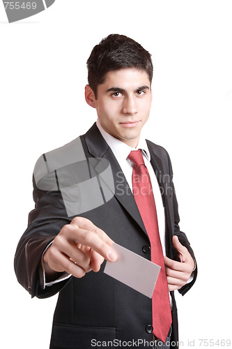 Image of Businessman presenting card 