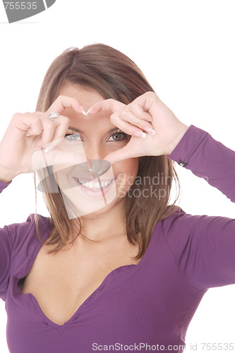 Image of woman with heart over white background