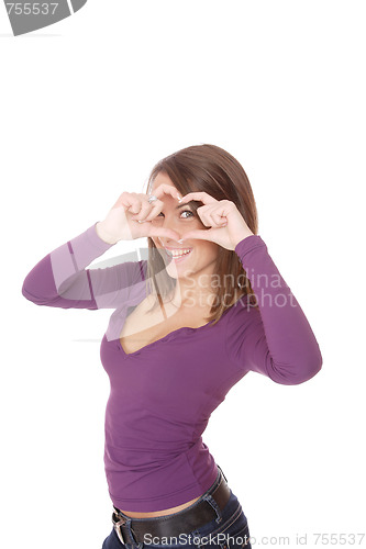 Image of woman with heart over white background