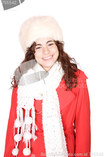 Image of young woman wearing christmas hat