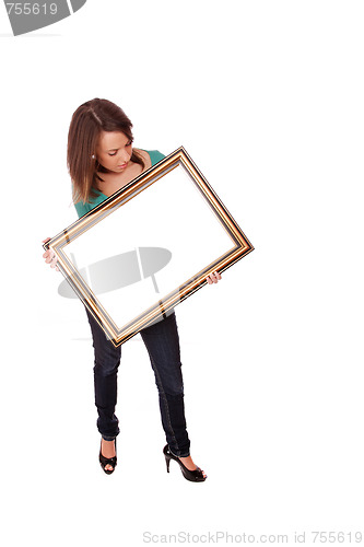 Image of fashion woman with a frame