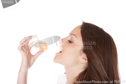 Image of Attractive woman with a cake