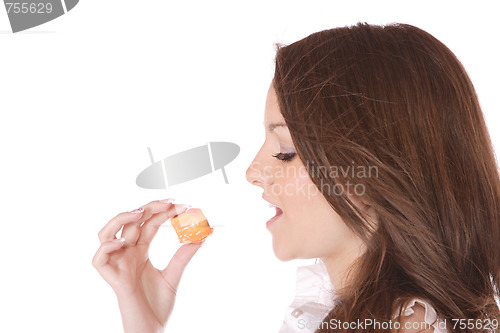 Image of Attractive woman with a cake