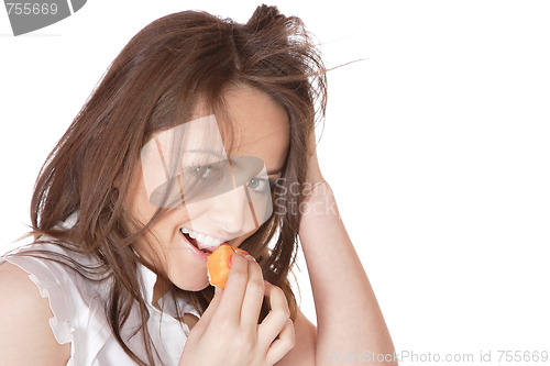 Image of Attractive woman with a cake