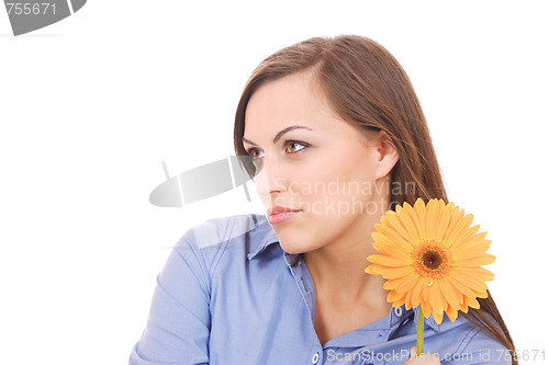 Image of Beautiful woman with flower isolated on white