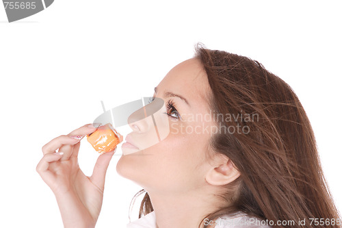 Image of Attractive woman with a cake