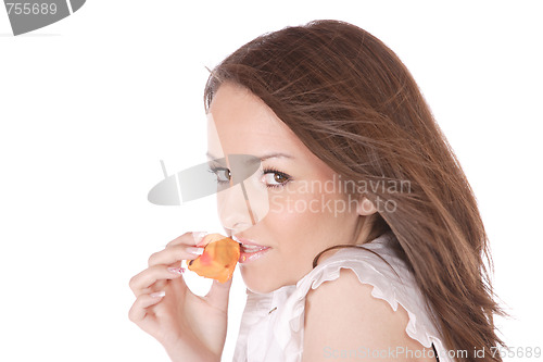 Image of Attractive woman with a cake
